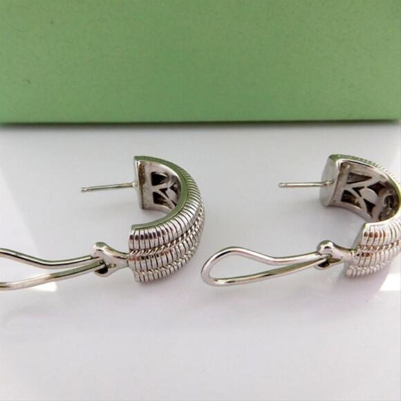Judith Ripka Wide Cable Semi Hoop Sterling Silver Earrings Pierced - Picture 5 of 8